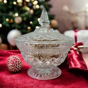 Vintage Crystal Footed Candy Dish Anchor Hocking Wexford